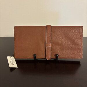 Fossil Sofia Medium Brown Leather Jewelry Roll New